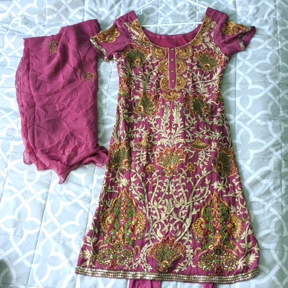 Silk Rose Pink Salwar pajami churidar set